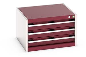 40019009.** Bott Cubio drawer cabinet with 3 drawers of 100mm height and overall dimensions of 650mm wide x 650mm deep x 400mm high...
